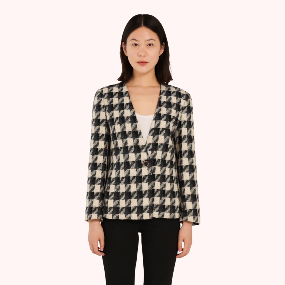 Vintage Mohair Wool* Blend Size M/L Houndstooth Check Blazer Single Button